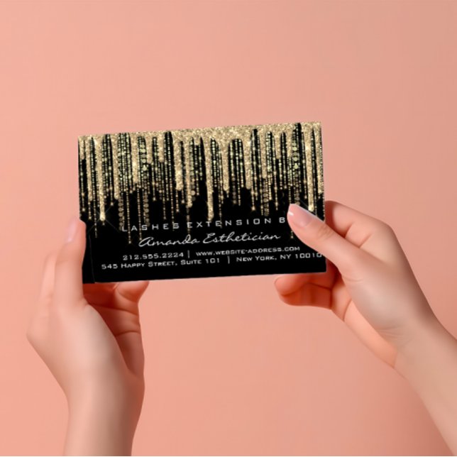 Anleitungen für die Nachsorge Lash Extension Gold  Visitenkarte (Aftercare Instructions Lash Extension Gold Black Business Card)