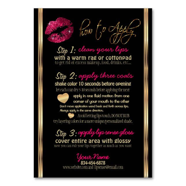 Anleitungen, Tipps und Tricks für den Hot Pink-Gli Tischnummer (Vorderseite)