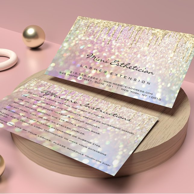 Anleitungen zur Nachsorge Lash Rose Gold Tropfen G Visitenkarte (Aftercare Instructions Lash Rose Gold Drip Glitter Business Card)