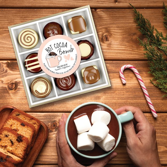 Anleitungen zur Tasse von rosa heißer Kakaobaumbom Runder Aufkleber (Von Creator hochgeladen)