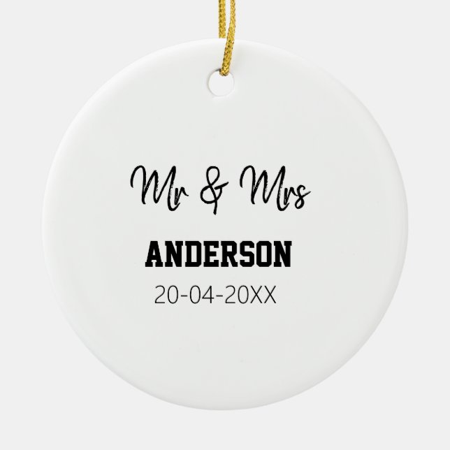 Anm & Frau geben Sie den Familiennamen Datum Jahr  Keramik Ornament (Vorne)