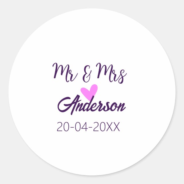 Anm & Frau geben Sie den Familiennamen Datum Jahr  Runder Aufkleber (Vorderseite)