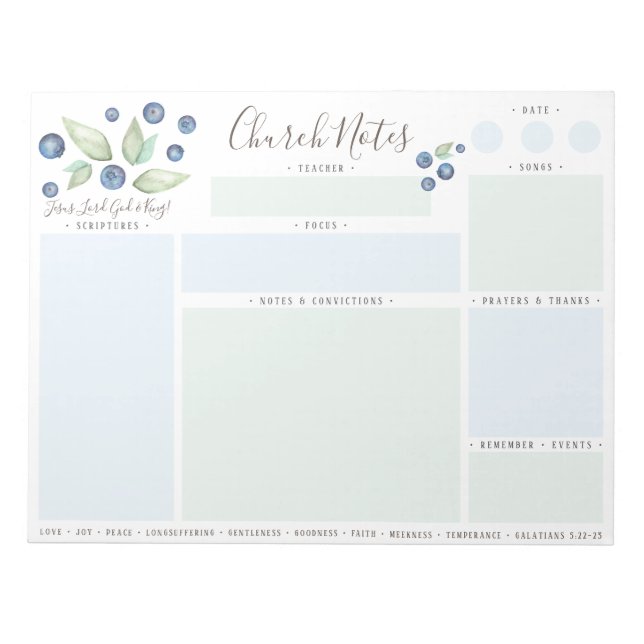 Anmerkungen zur Kirche oder Bibelstudie Notizblock (Vorderseite)