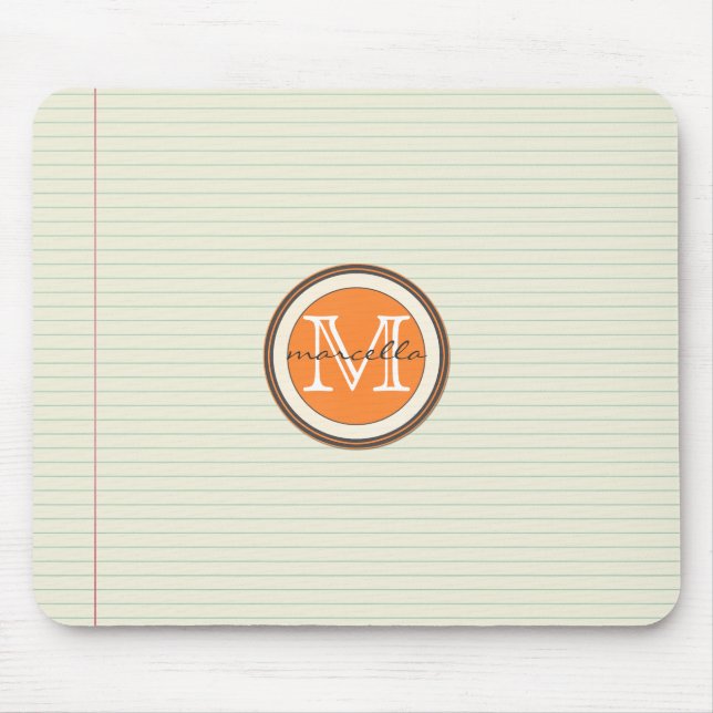 Anmerkungs-Papier-Hintergrund-Orangen-Monogramm Mousepad (Vorne)