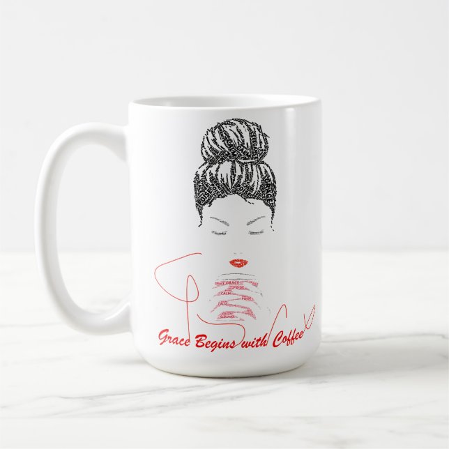 Anmut beginnt mit Coffee-Typografie Kaffeetasse (Links)