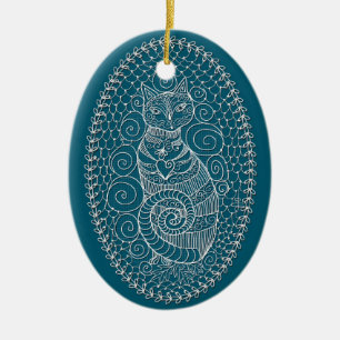 Anmut, Digitaler Spitzenkatze-Christbaumschmuck Keramik Ornament