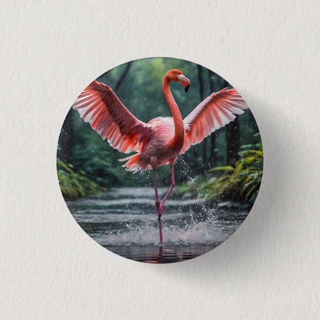 Anmut im Flug: Der Rosaflamingo Riverdance Button (Vorderseite)