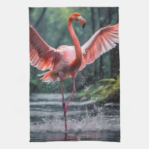 Anmut im Flug: Der Rosaflamingo Riverdance Geschirrtuch