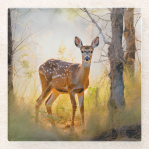 Anmutige Hirsche im Wald Naturdesign Glasuntersetzer