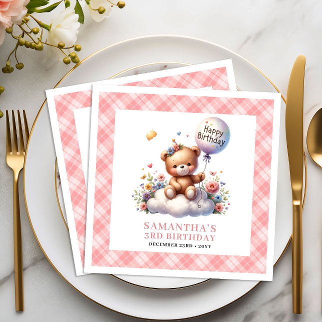 Anmutiger Teddybär Ballon Schamröte Blumen Mädchen Serviette (Graceful teddy bear balloon blush flowers girl napkins

)