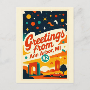 Ann Arbor MI A2 Vintage Stil Retro Farbe Postkarte