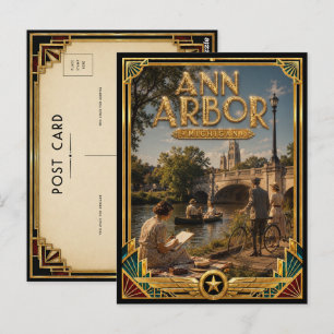 Ann Arbor Michigan Vintage Art Deco Goldenes Zeita Postkarte