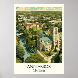 Ann Arbor Michigan Vintage Universität Städtische  Poster