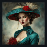 Anna A Proper Art Deco Lady Poster<br><div class="desc">Anna ist eine echte,  schöne Art-Déco-Frau. Sie ist in einem hübschen Vintagen Kleid gekleidet,  mit einem passenden Hut mit Federn und einer Blume. Ein schönes Portrait,  das ein Beispiel einer Frau in einer vergangenen Zeit zeigt. Schöne Farbkombination von Türkis und Creme mit einer Touch Rot.</div>