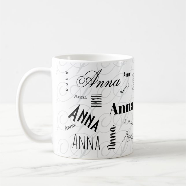 Anna Custom Name  Black White Coffee Mug Kaffeetasse (Links)