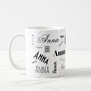 Anna Individueller Name Schwarz Weiß Kaffeetasse