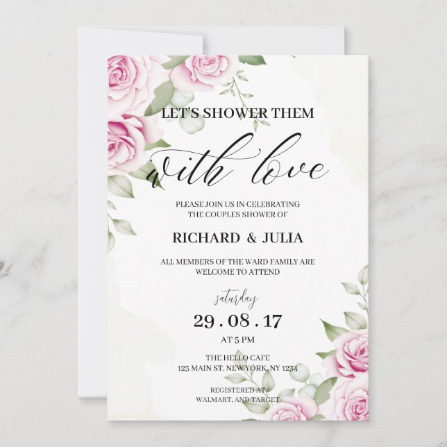 ANNA Let's Shower Invitation / Wasserfarbe, Rosa Einladung (Vorderseite)