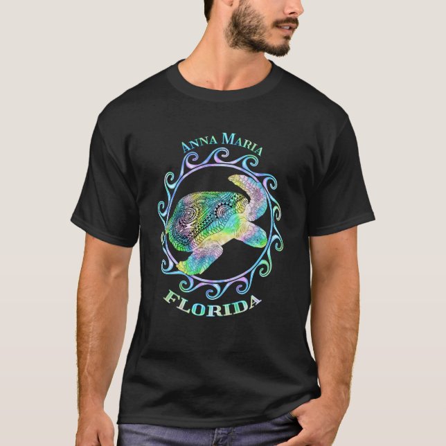 Anna Maria Florida Urlaub Farbenfrohe Tribal Turtl T-Shirt (Vorderseite)