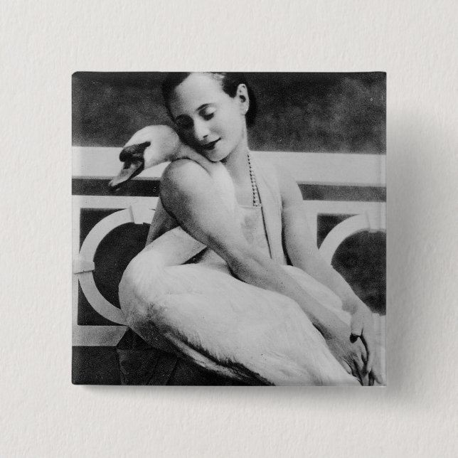 Anna Pavlova mit ihrem Haustierschwan Jack, c.1905 Button (Vorderseite)
