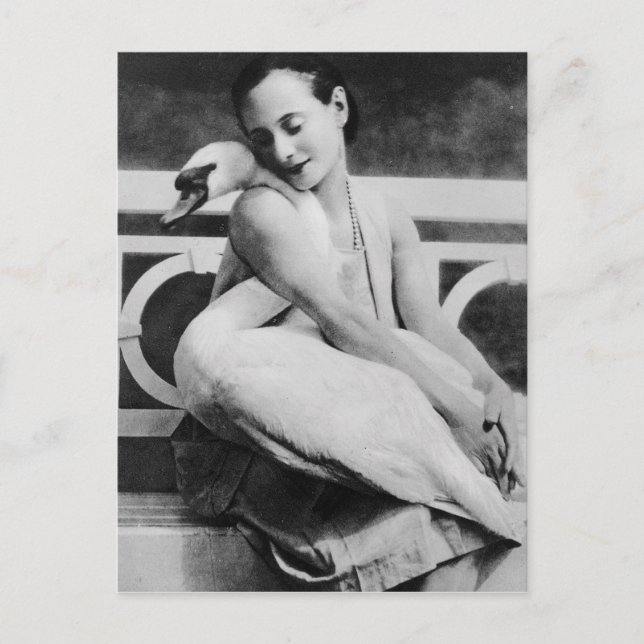 Anna Pavlova mit ihrem Jack als Haustier Schwan, c Postkarte (Vorderseite)