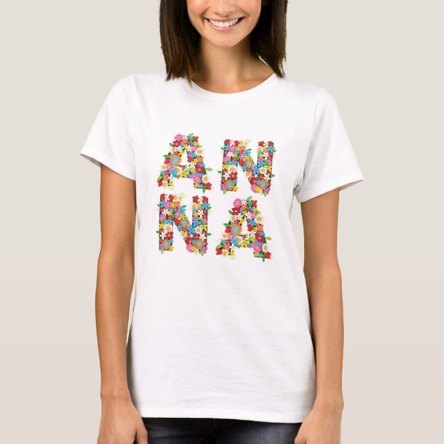 'ANNA' Personalisierter Name Whimsical Spring Flow T-Shirt (Vorderseite)