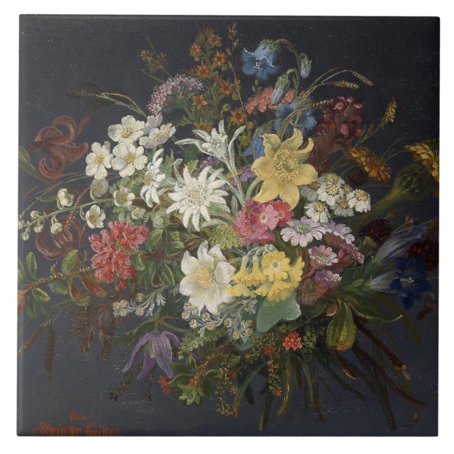 Anna Stainer-Knittel Vintage Alpen-Blume Fliese (Vorderseite)