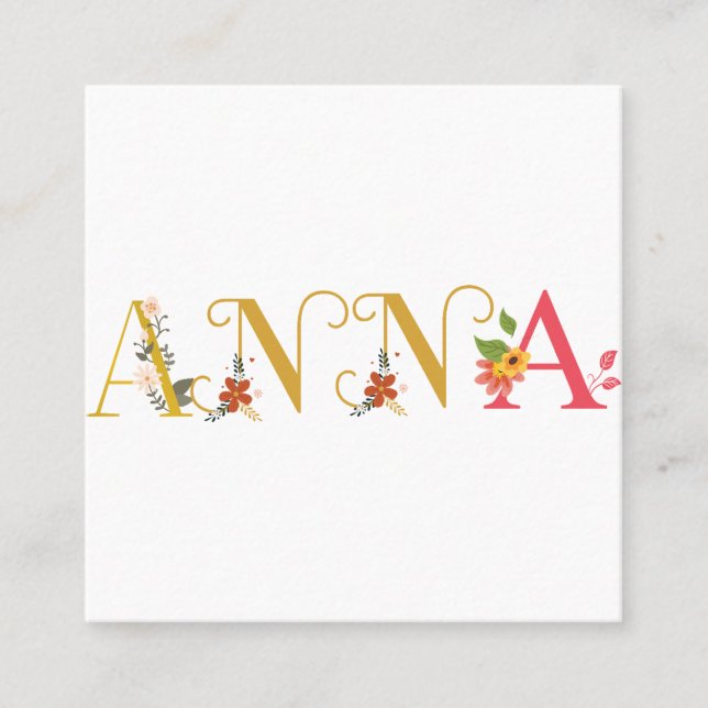 ANNA Vorname Elegant bestickt Quadratische Visitenkarte (Vorderseite)