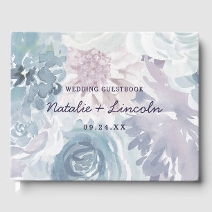 Annabelle Vintage Blaue Florale Wasserfarbe Hochze Gästebuch