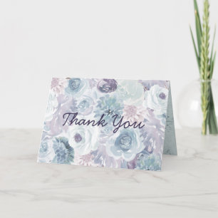 Annabelle Vintage Blaues Blumen Hochzeitsfoto Dankeskarte