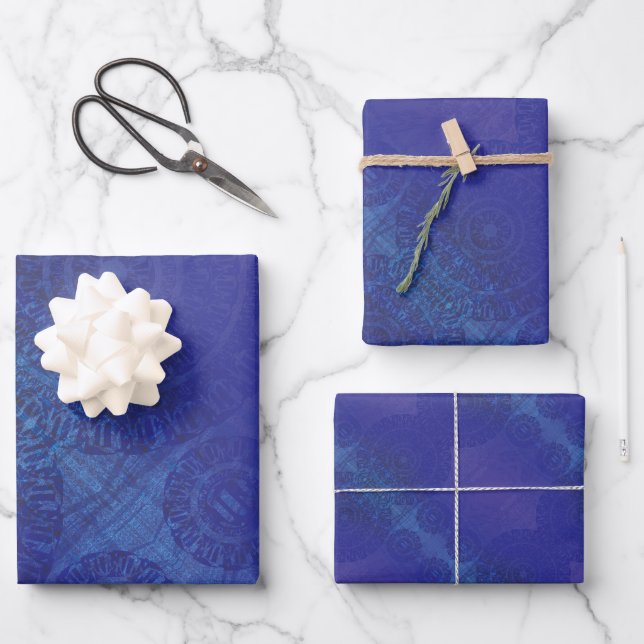 Annahme | Blue Indigo Violet Boho Medallions Geschenkpapier Set (Vorderseite)