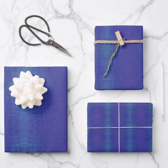 Annahme | Blue Indigo Violet Shibori Muster Geschenkpapier Set (Vorderseite)