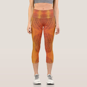 Annahme Red Orange Yellow Boho Medallions Capri Leggings