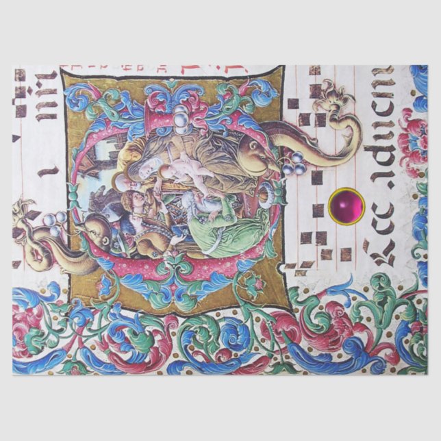 ANNAHME VON MAGI , NATIVITÄTSMONOGRAMM MIT DOLPHIN SEIDENPAPIER (Vorderseite)