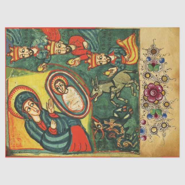 ANNAHME VON MAGI, PRIMITIVES NATIVITÄTSPARCHMENT SEIDENPAPIER (Vorderseite)