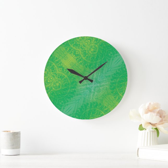 Annahme | Yellow Green Blue Boho Medallions Große Wanduhr (Zuhause)