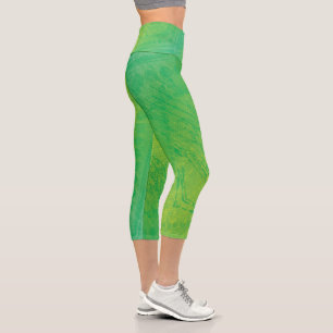 Annahme Yellow Green Blue Shibori Muster Capri Leggings