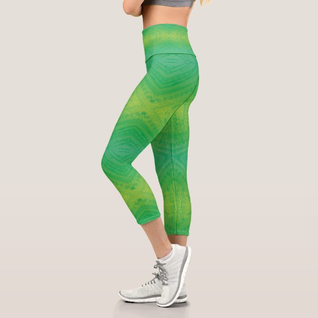 Annahme | Yellow Green Blue Shibori Muster Capri Leggings (Links)