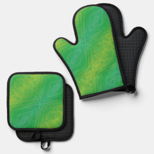 Annahme   Yellow Green Blue Shibori Muster Ofenhandschuh & Topflappen-Set