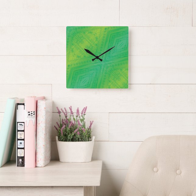 Annahme | Yellow Green Blue Shibori Muster Quadratische Wanduhr (Lesesaal)