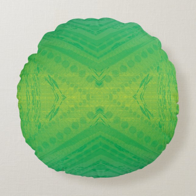 Annahme | Yellow Green Blue Shibori Muster Rundes Kissen (Vorderseite)