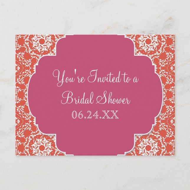 AnnaLiese Damask - Mandarine im Wassermelon Einlad Einladungspostkarte (Vorderseite)