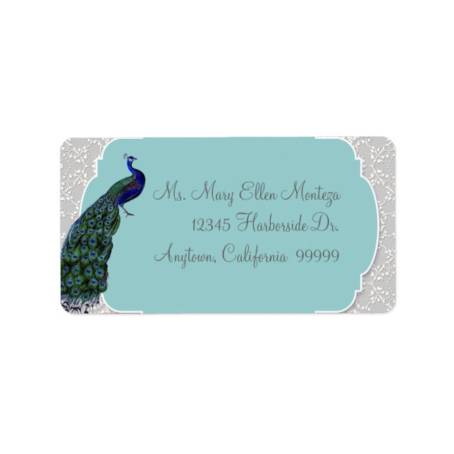 AnnaLiese Peacock Damask - Blaue Matching-Labels Adressaufkleber (Vorne)