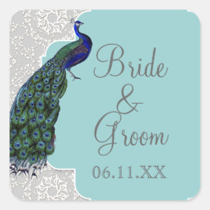 AnnaLiese Peacock Damask - Siegel für blaugraues M Quadratischer Aufkleber