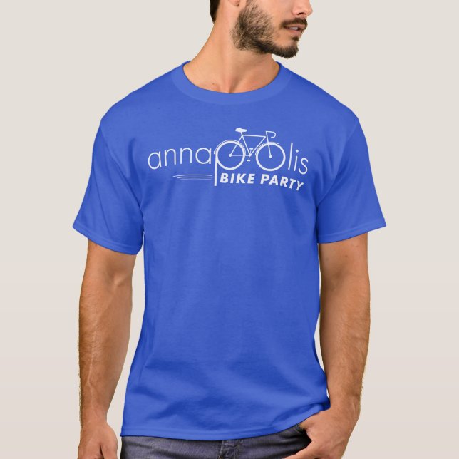 Annapolis Bike Party Blaues T-Shirt mit weißem Log (Vorderseite)