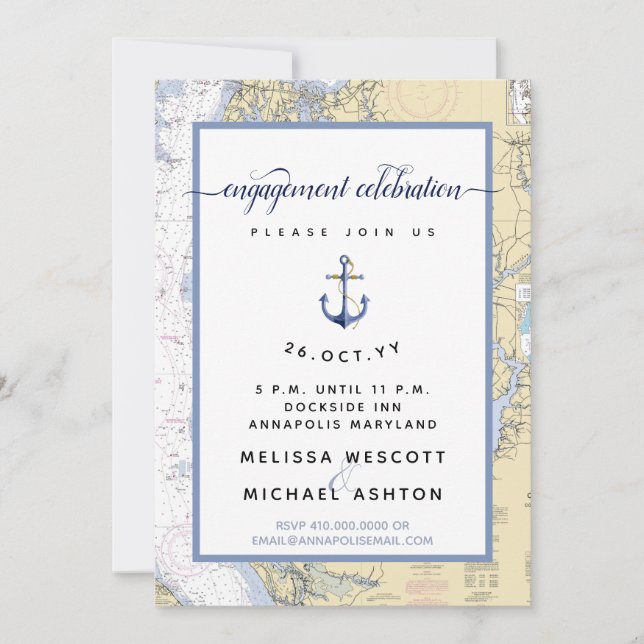 Annapolis Dusty Blue #Nautical #Engagement Party Einladung (Vorderseite)