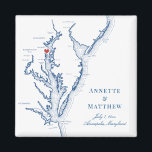 Annapolis Maryland Chesapeake Bay Map Wedding Magnet<br><div class="desc">Schnelle und einfache Bestellung! Diese Annapolis Maryland Kartenmagnete machen große Maryland Gastgeschenke Hochzeiten, die Sie in Ihre Annapolis Hochzeit in Urlaubsort Willkommenstaschen aufnehmen können. Bewegen Sie das Herz, indem Sie unter "Anpassen" auf "Bearbeiten mit dem Designwerkzeug" klicken. Dieses elegante Annapolis-Design mit einer Karte von Chesapeake Bay eignet sich ideal für...</div>
