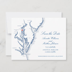 Annapolis Maryland Hochzeit Elegant Navy Karte