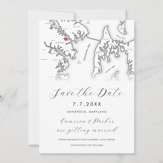 Annapolis Maryland Karte Schwarz-Weiß-Foto (Vorderseite)