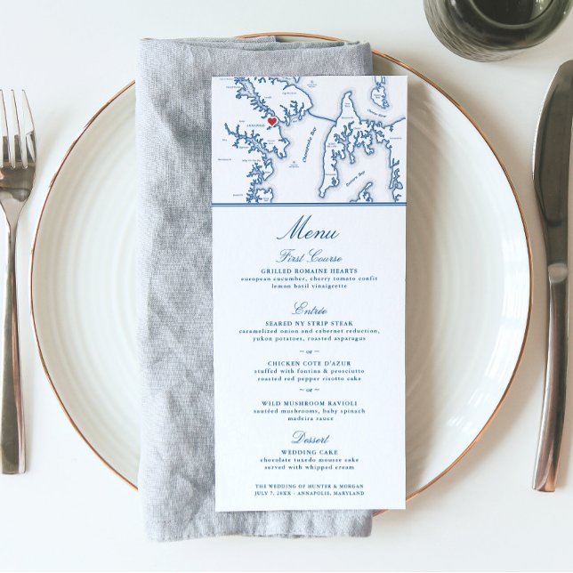 Annapolis Maryland Map Elegante Wedding Menükarte (These Annapolis map wedding menus are perfect for your destination wedding to maryland)