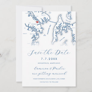 Annapolis Maryland Map Navy Blue Foto Save The Date
